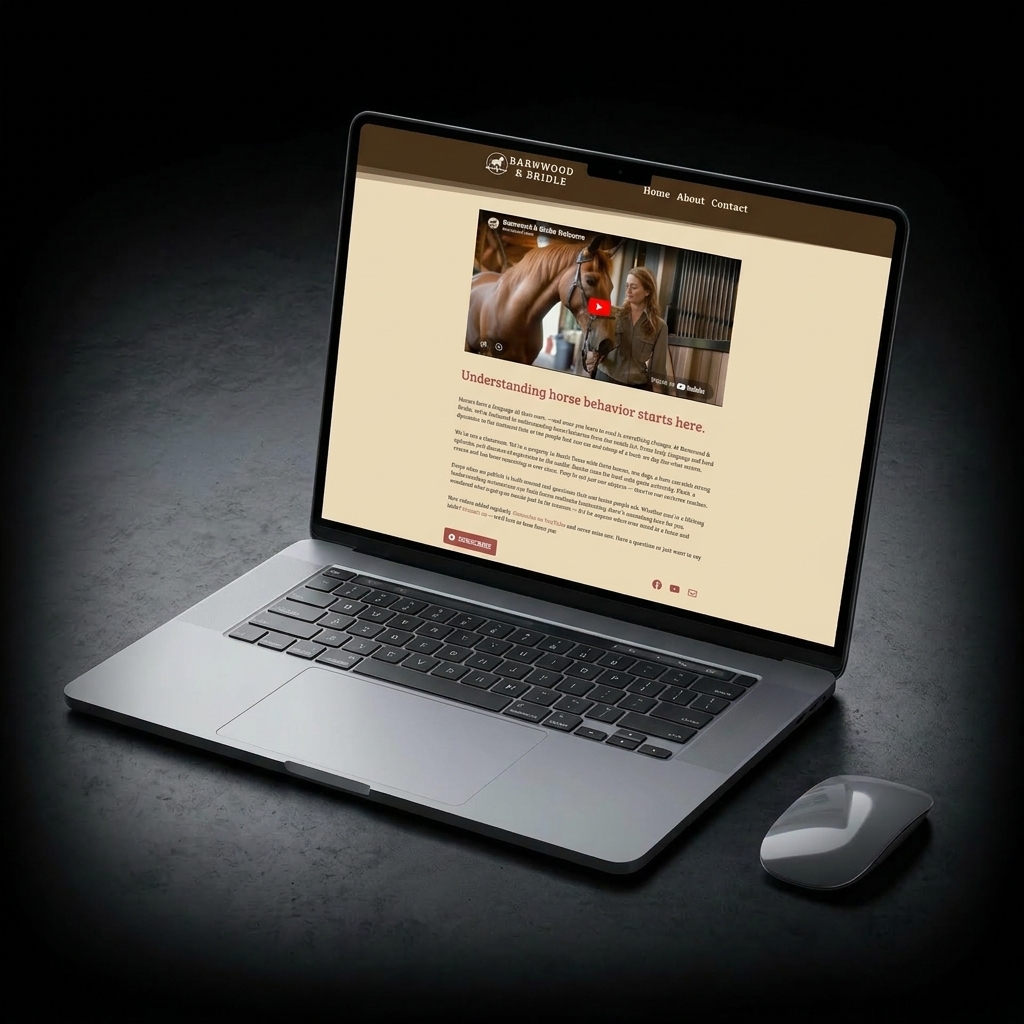 Barnwood & Bridle website on laptop mockup — ready to build your digital arena CTA by Equestrian Design Solutions