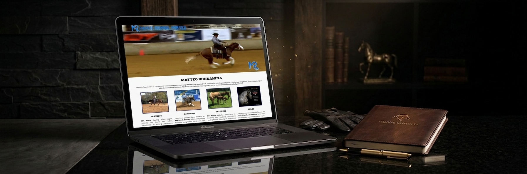 MR Ranch Reining Horses website displayed on laptop in dark equestrian studio setting — web design by Equestrian Design Solutions