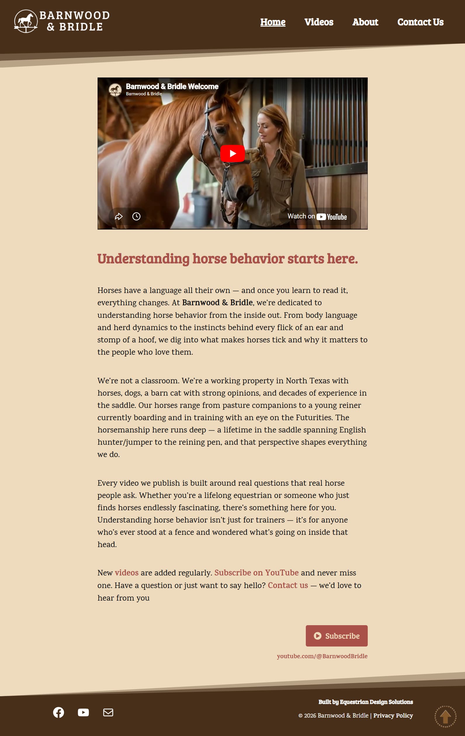 Barnwood & Bridle about section — equestrian photography and brand storytelling layout