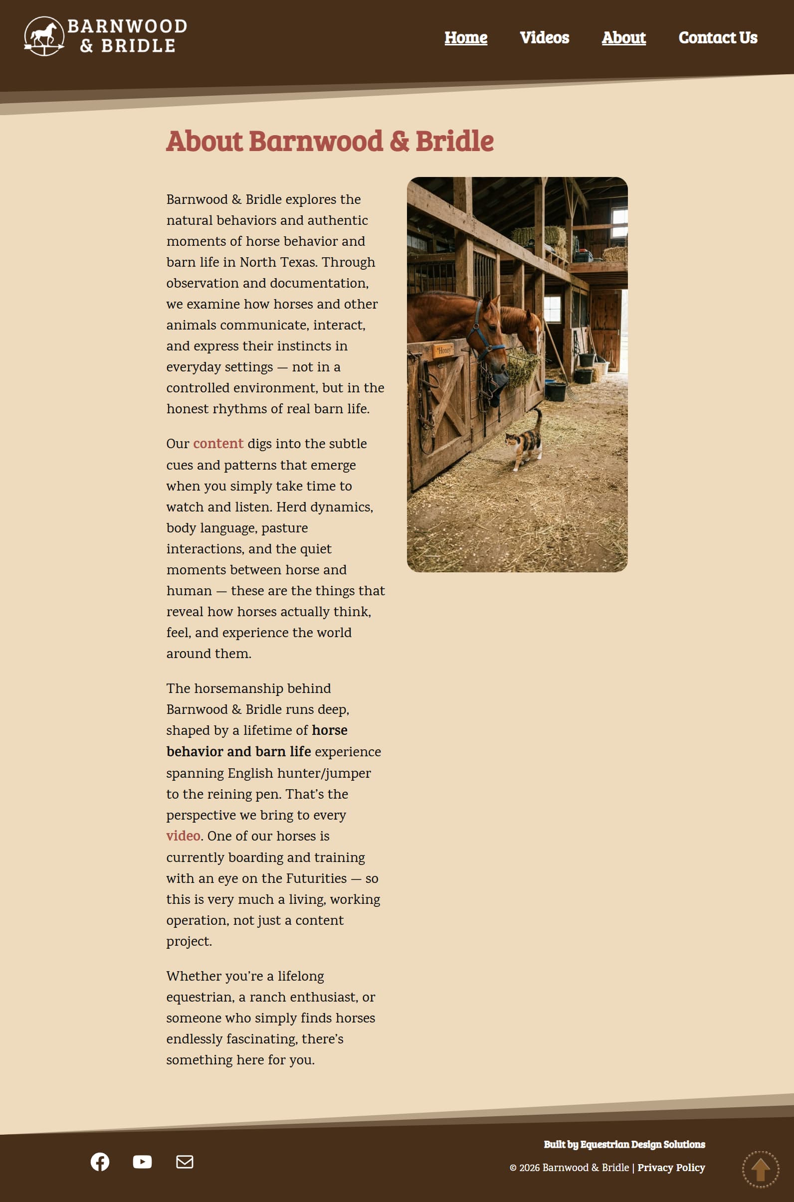 Barnwood & Bridle about section — equestrian photography and brand storytelling layout