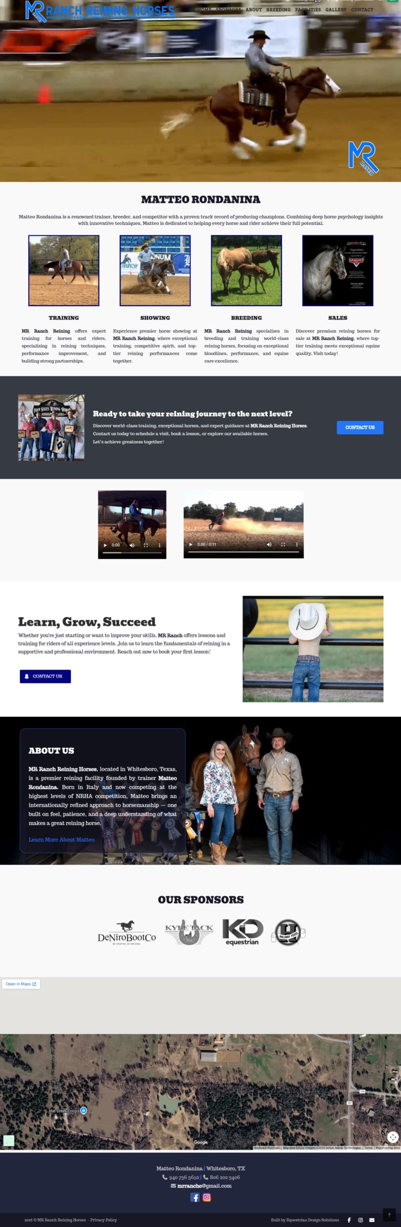 MR Ranch Reining Horses full website scroll — complete page layout designed by Equestrian Design Solutions